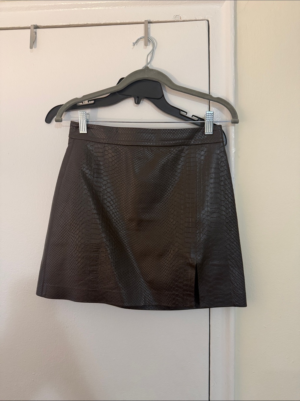 Aritzia Brown Faux-Snakeskin Mini Skirt